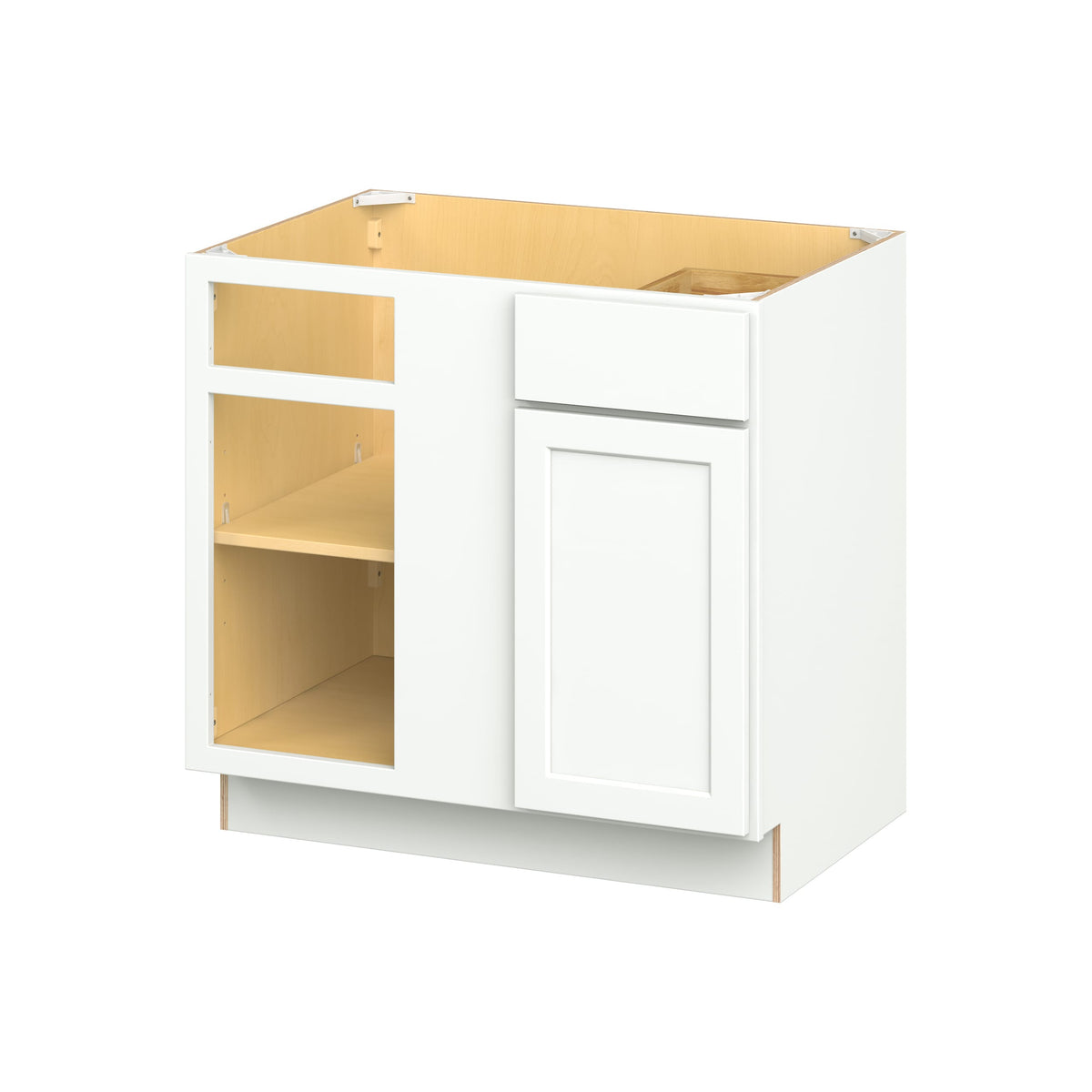 Hugo&Borg PRO Glendale 36-in W x 34.5-in H x 24-in D Pure White Blind 1-Drawer Corner Base Ready To Assemble Plywood Cabinet (Recessed Panel Shaker Style)