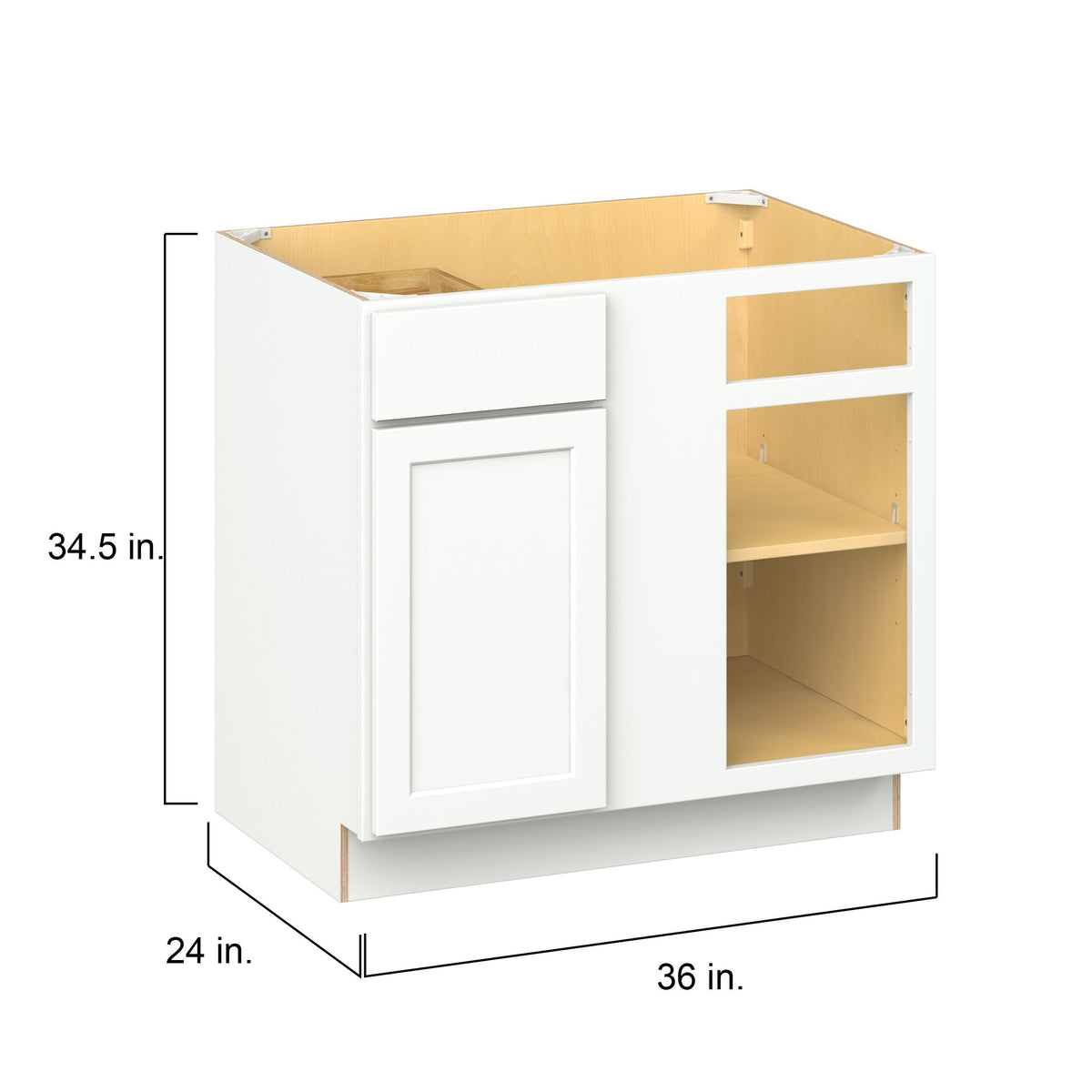 Hugo&Borg PRO Glendale 36-in W x 34.5-in H x 24-in D Pure White Blind 1-Drawer Corner Base Ready To Assemble Plywood Cabinet (Recessed Panel Shaker Style)