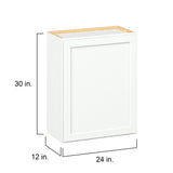 Hugo&Borg PRO Glendale 24-in W x 30-in H x 12-in D Pure White Wall Ready To Assemble Plywood Cabinet (Recessed Panel Shaker Door Style)