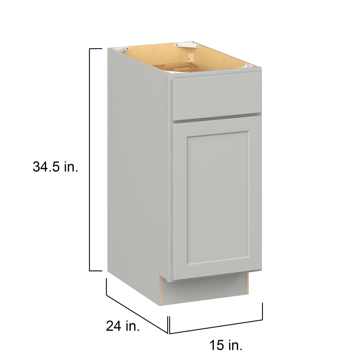 Hugo&Borg PRO Jasper 15-in W x 34.5-in H x 24-in D Whisper Gray 1-Drawer Base Ready To Assemble Plywood Cabinet (Flat Panel Shaker Style)