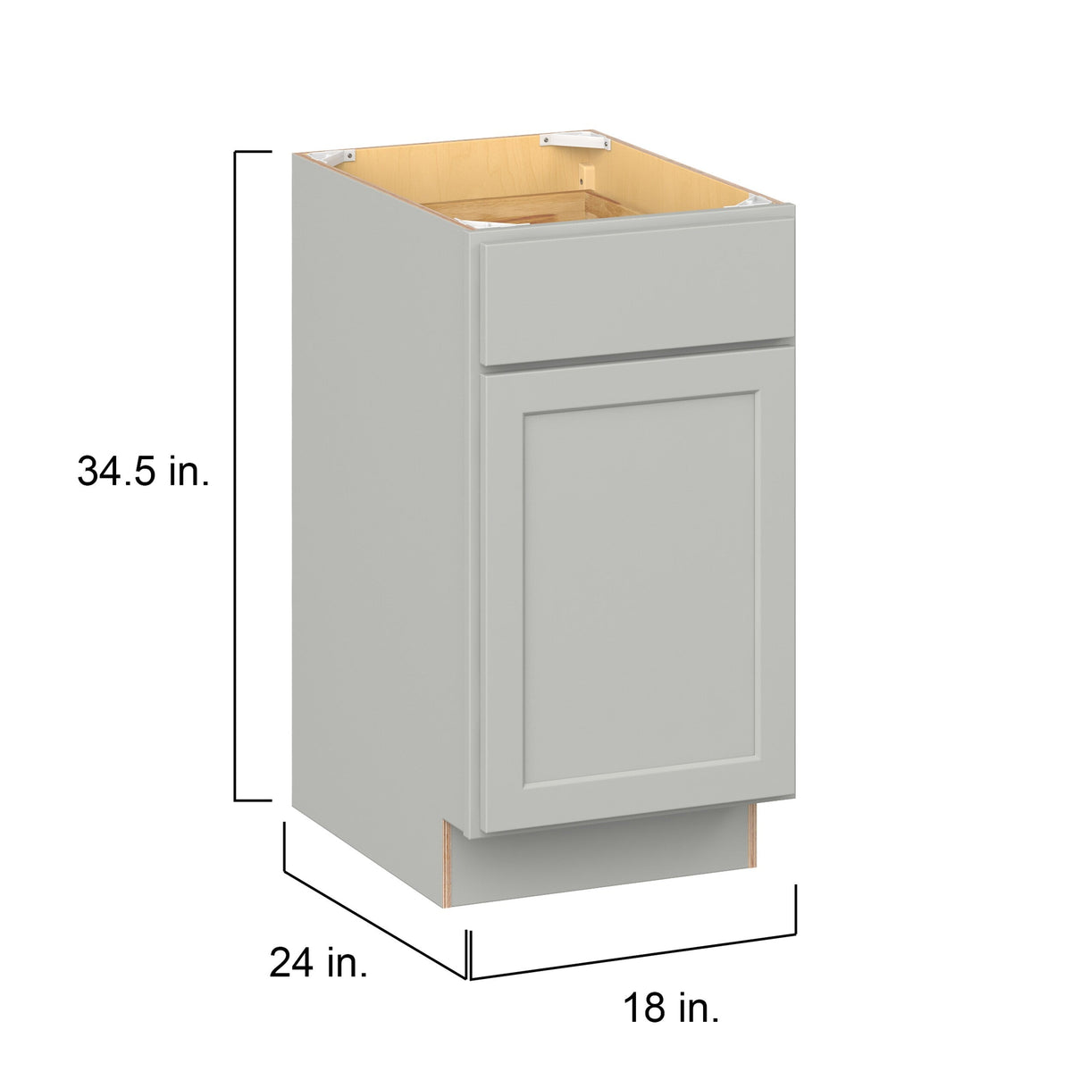 Hugo&Borg PRO Jasper 18-in W x 34.5-in H x 24-in D Whisper Gray 1-Drawer Base Ready To Assemble Plywood Cabinet (Flat Panel Shaker Style)
