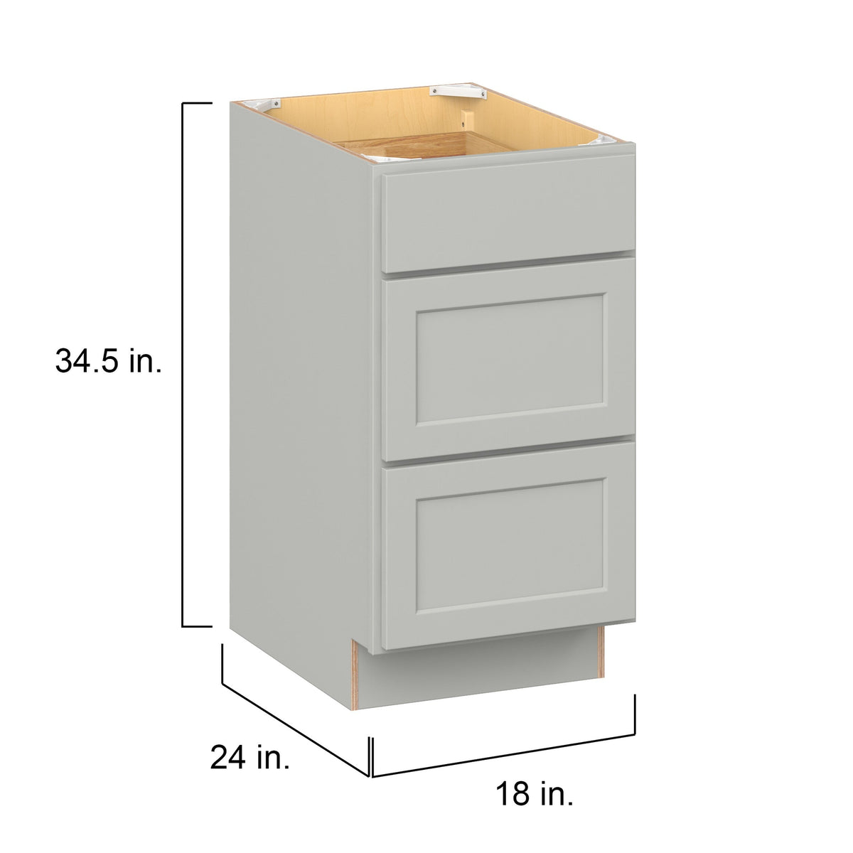 Hugo&Borg PRO Jasper 18-in W x 34.5-in H x 24-in D Whisper Gray 3-Drawer Base Ready To Assemble Plywood Cabinet (Flat Panel Style)