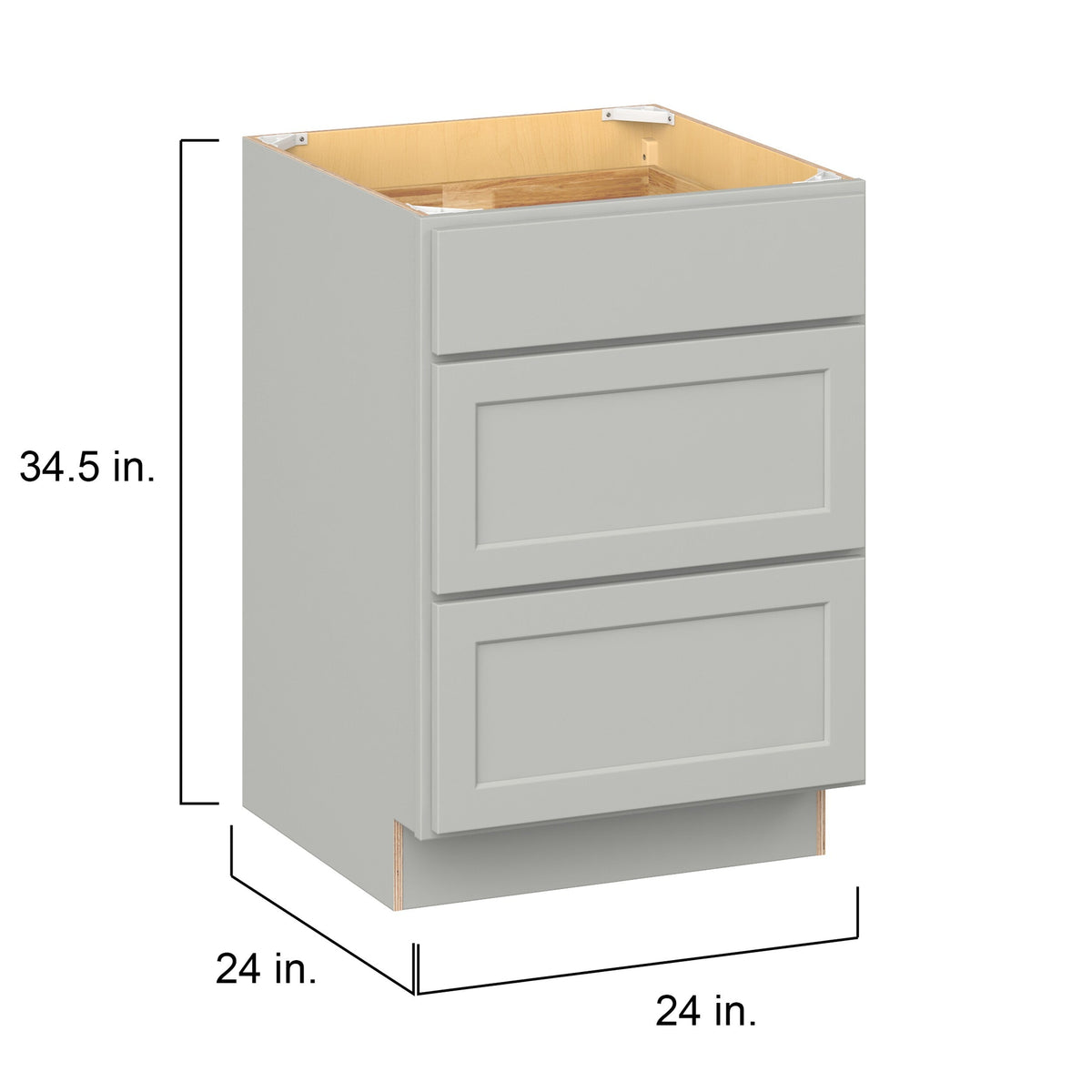 Hugo&Borg PRO Jasper 24-in W x 34.5-in H x 24-in D Whisper Gray 3-Drawer Base Ready To Assemble Plywood Cabinet (Flat Panel Style)