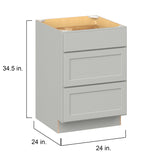 Hugo&Borg PRO Jasper 24-in W x 34.5-in H x 24-in D Whisper Gray 3-Drawer Base Ready To Assemble Plywood Cabinet (Flat Panel Style)