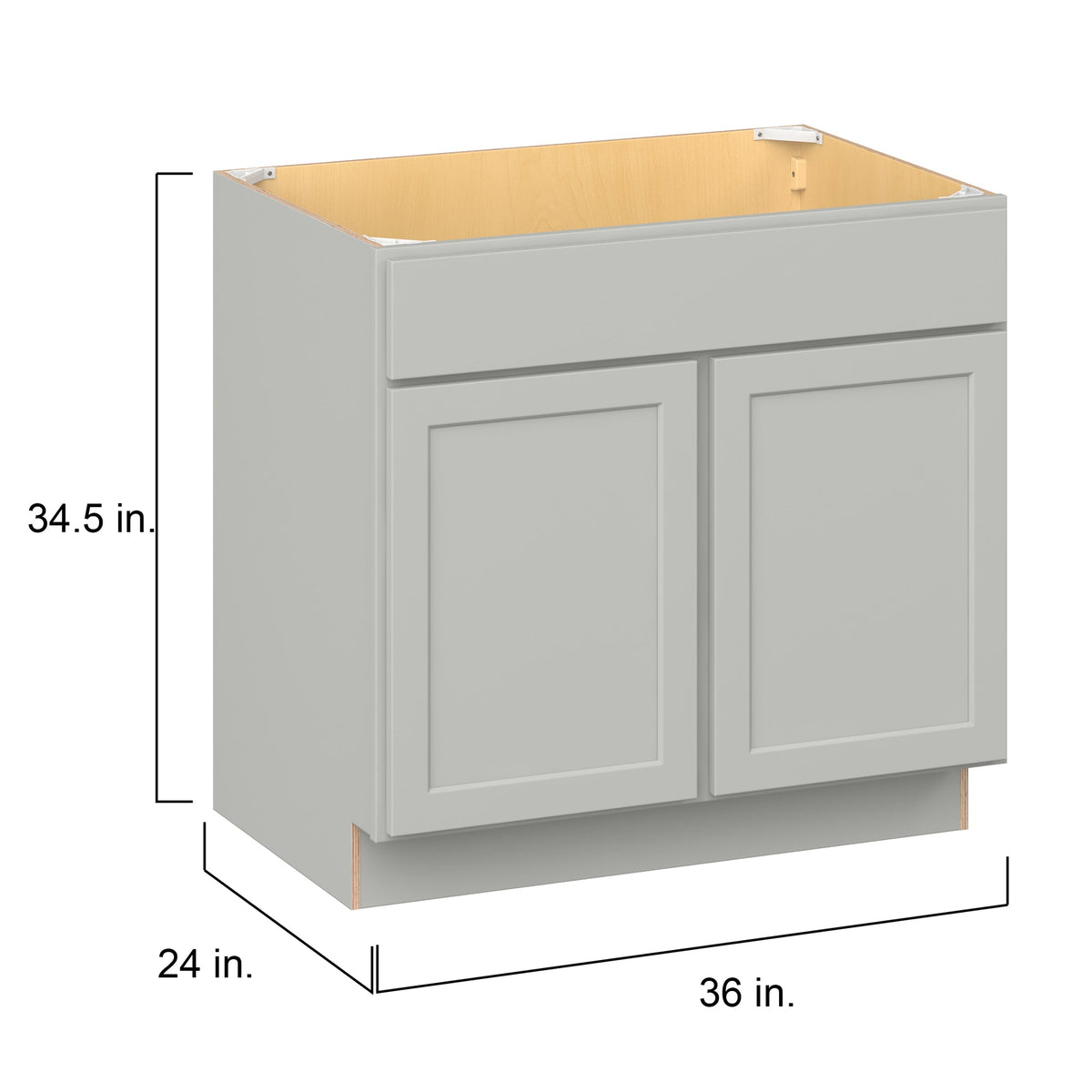Hugo&Borg PRO Jasper 36-in W x 34.5-in H x 24-in D Whisper Gray Sink Base Ready To Assemble Plywood Cabinet (Flat Panel Shaker Style)