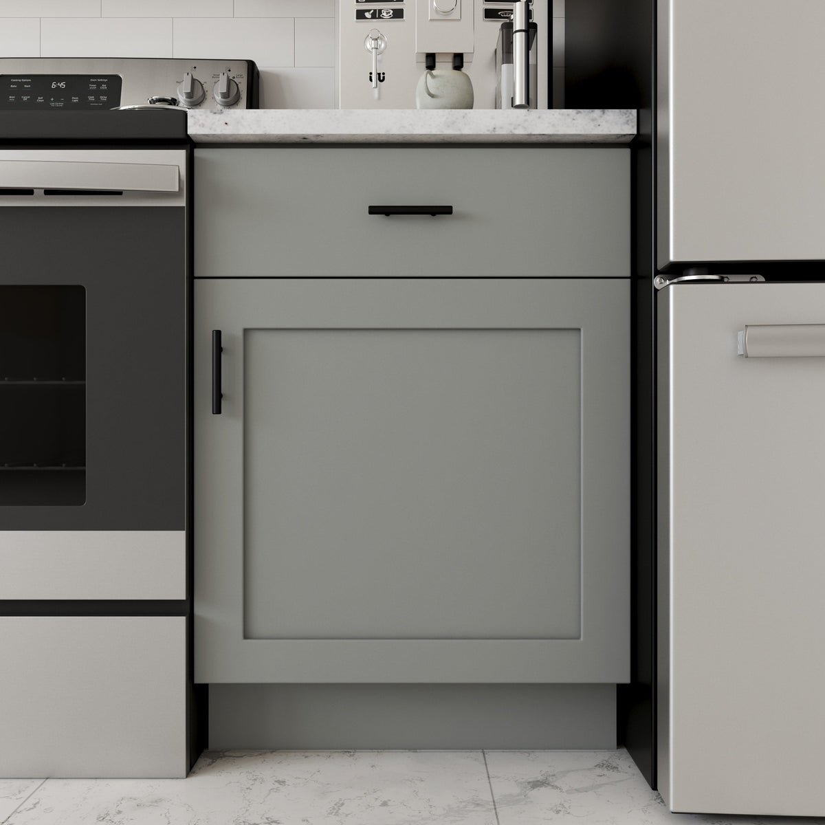 RELIABILT Overlake 21-in W x 34.5-in H x 24-in D Gray 1-Drawer Base Ready To Assemble Plywood Cabinet (Recessed Panel Shaker Door Style)