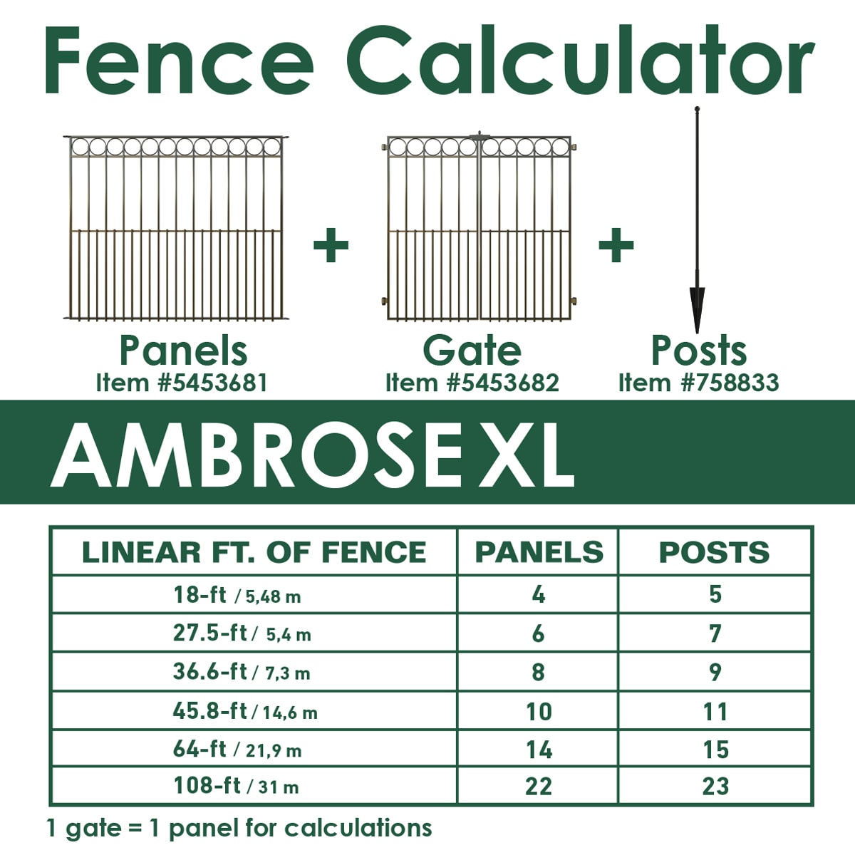 YARDLINK Grand Ambrose XL 3-ft H x 4-1/2-ft W Black Powder Coated Steel No Dig Flat-top No Dig Decorative Fence Panel