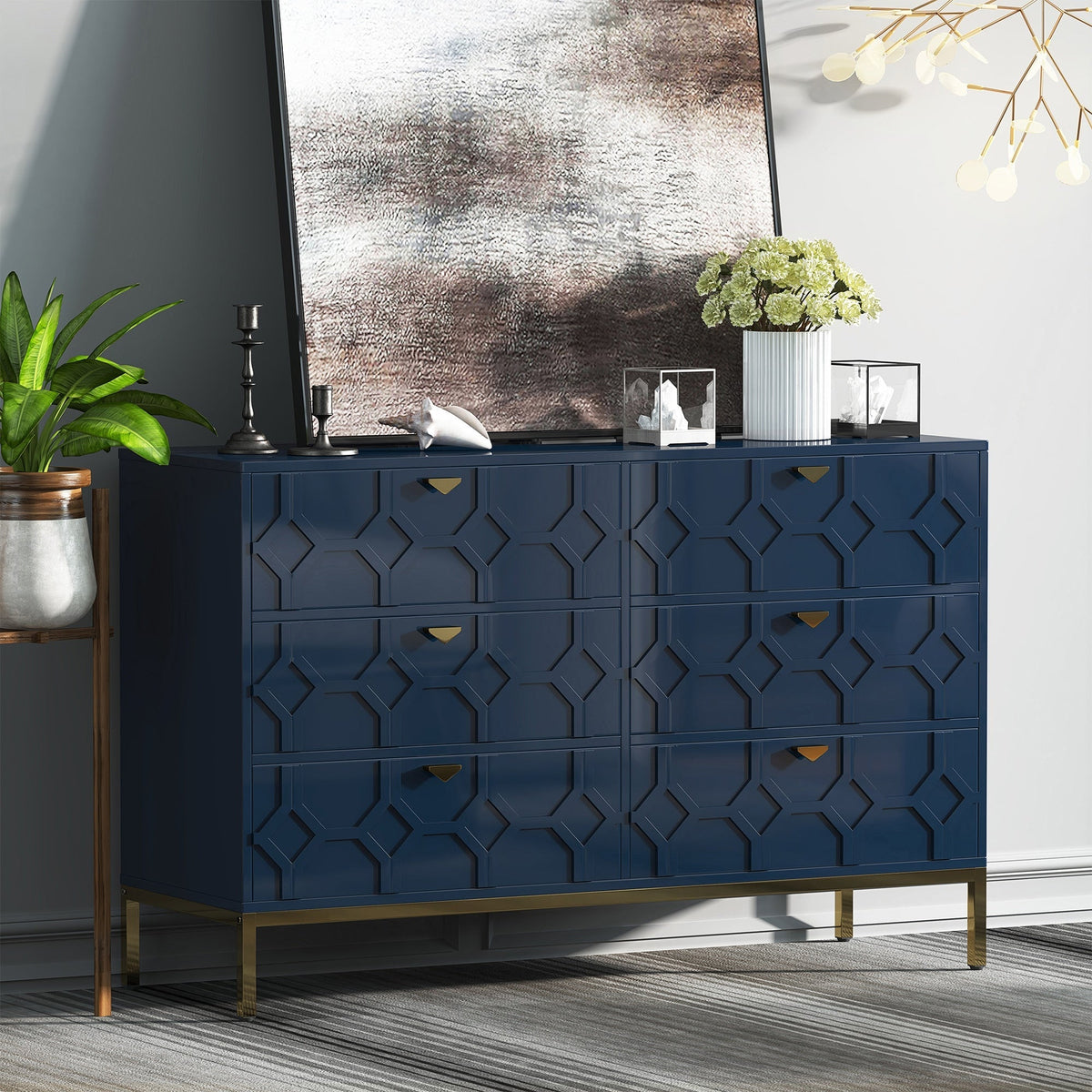 Clihome 6 drawers cabinet Blue 6-Drawer Accent Chest