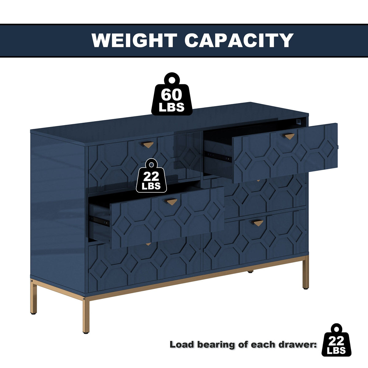 Clihome 6 drawers cabinet Blue 6-Drawer Accent Chest