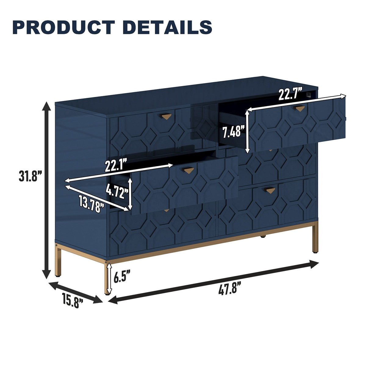 Clihome 6 drawers cabinet Blue 6-Drawer Accent Chest