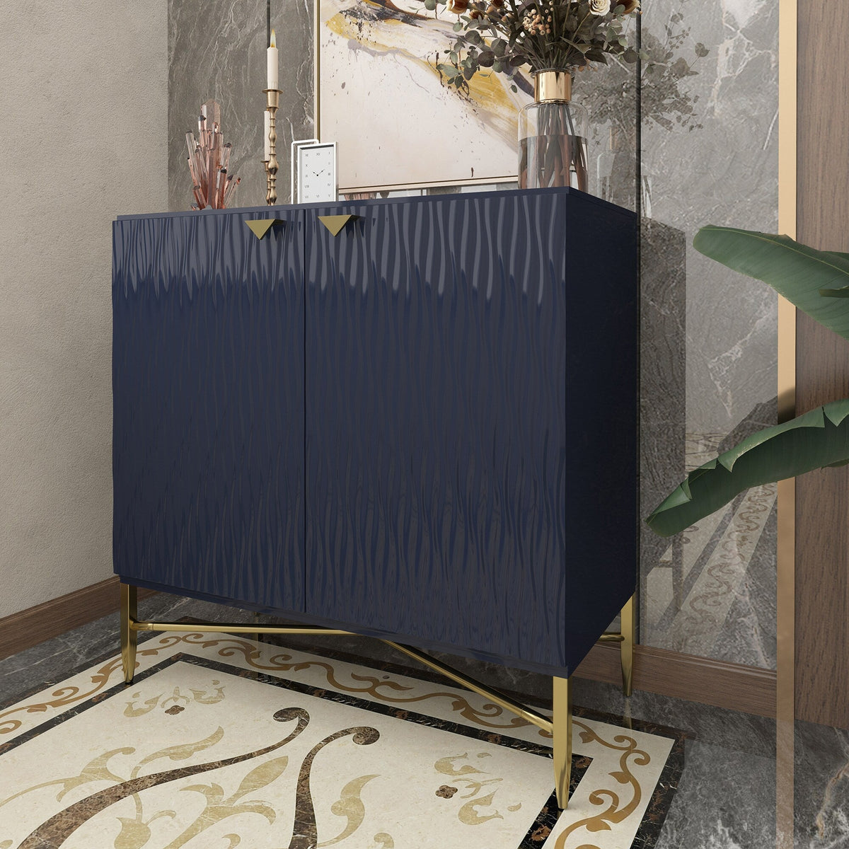 Clihome 15.75-in W x 32.87-in H Mdf Navy Freestanding Utility Storage Cabinet