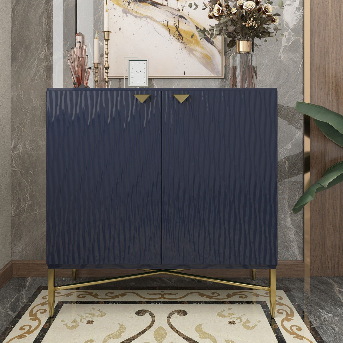 Clihome 15.75-in W x 32.87-in H Mdf Navy Freestanding Utility Storage Cabinet