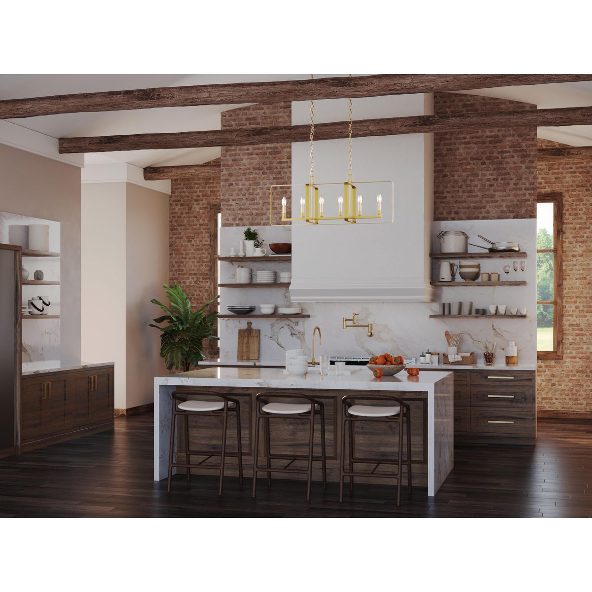 Progress Lighting McColl 6-Light Vintage Brass Transitional Linear Large Hanging Kitchen Island Light