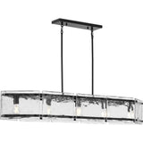 Progress Lighting Rivera 5-Light Matte Black Craftsman Textured Glass Linear Large Hanging Kitchen Island Light