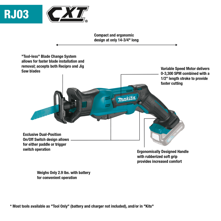 Makita 12V max CXT Lithium‑Ion Cordless Reciprocating Saw Kit (RJ03R1)