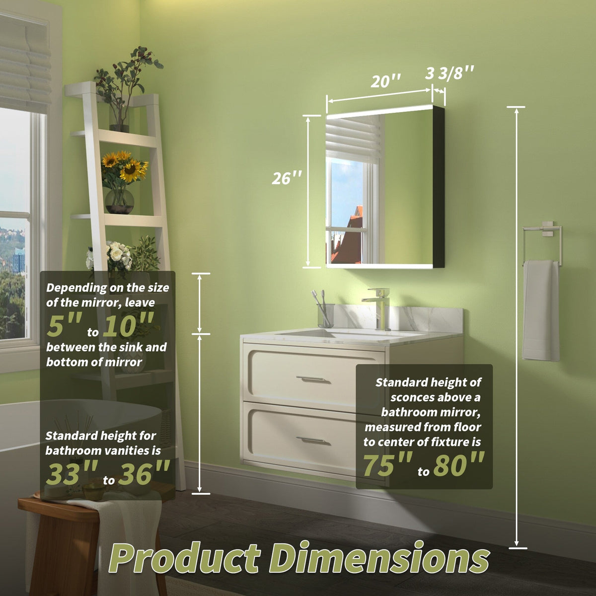 ExBrite Arvona 20-in x 26-in Lighted LED Surface Mount Matte Black Mirrored Medicine Cabinet