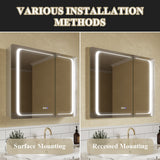 ExBrite Nova 36-in x 30-in Lighted LED Fog Free Surface/Recessed Mount Silver Mirrored Soft Close Medicine Cabinet with Outlet