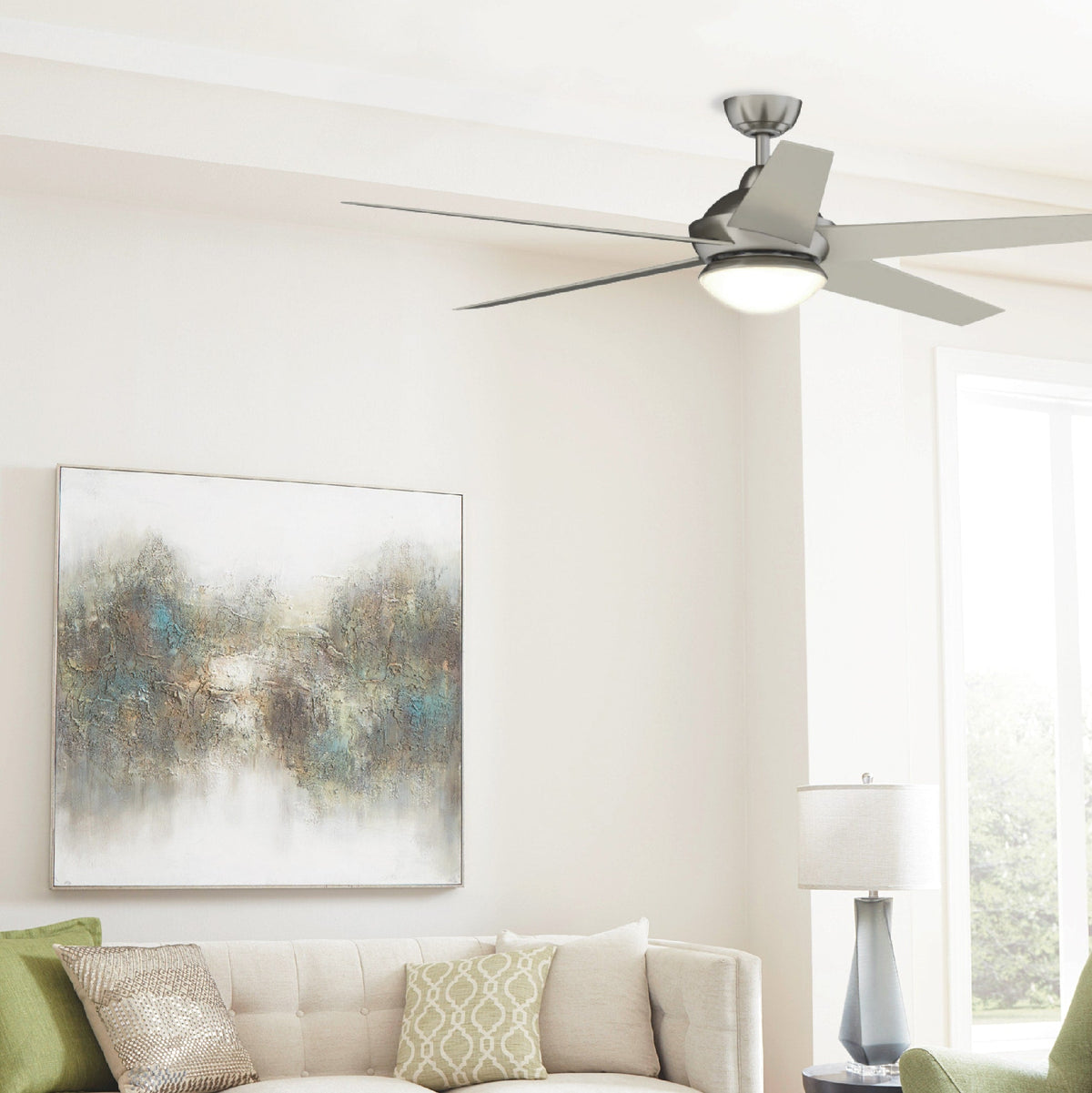 Fanimation Studio Collection Covert 64-in Brushed Nickel LED Indoor/Outdoor Ceiling Fan with Remote (5-Blade)