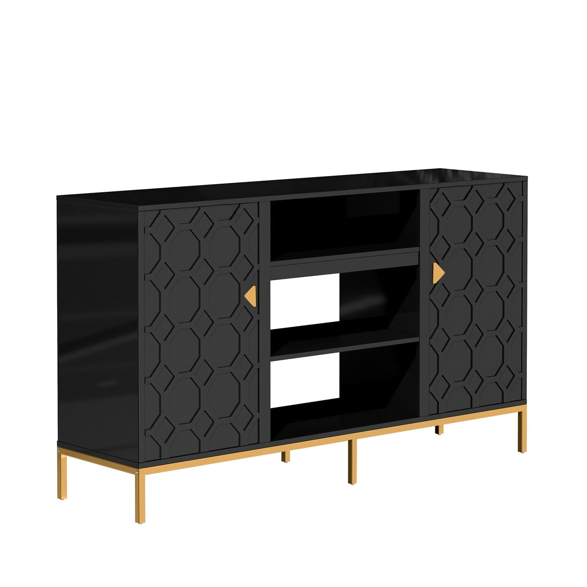 Clihome TV stand with storage Modern/Contemporary Black Tv Cabinet (Accommodates TVs up to 60-in)