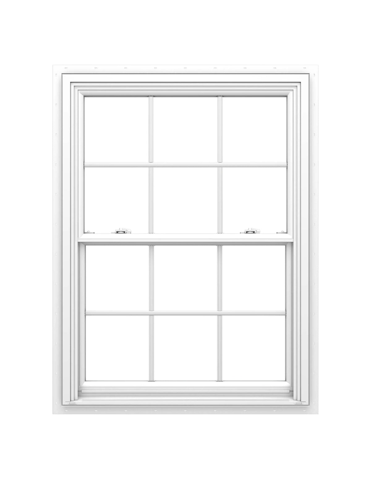 Pella 150 Series New Construction 31-1/2-in x 45-1/2-in White Vinyl Low‑E Argon Double-Hung Window with Grids, Full Screen Included