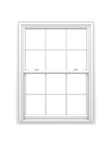 Pella 150 Series New Construction 35-1/2-in x 53-1/2-in White Vinyl Low-E Argon Double-Hung Window with Grids, Full Screen Included
