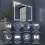 ExBrite 48-in x 36-in Lighted LED Fog Free Surface/Recessed Mount Silver Mirrored Soft Close Medicine Cabinet with Outlet