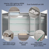 ExBrite 48-in x 36-in Lighted LED Fog Free Surface/Recessed Mount Silver Mirrored Soft Close Medicine Cabinet with Outlet