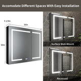 ExBrite 36-in x 30-in Lighted LED Fog Free Surface/Recessed Mount Matte Black Mirrored Soft Close Medicine Cabinet with Outlet