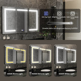 ExBrite 48-in x 30-in Lighted LED Fog Free Surface/Recessed Mount Matte Black Mirrored Soft Close Medicine Cabinet with Outlet