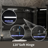 ExBrite 48-in x 30-in Lighted LED Fog Free Surface/Recessed Mount Matte Black Mirrored Soft Close Medicine Cabinet with Outlet