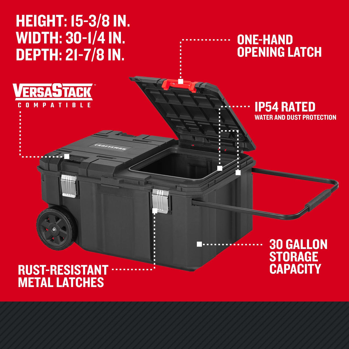 CRAFTSMAN VERSASTACK 30.4-in Black Polypropylene Rolling Lockable Tool Box