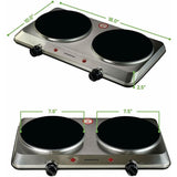 Double Burner 7.5 in. Silver Hot Plate with Temperature Control and Non-Slip Feet