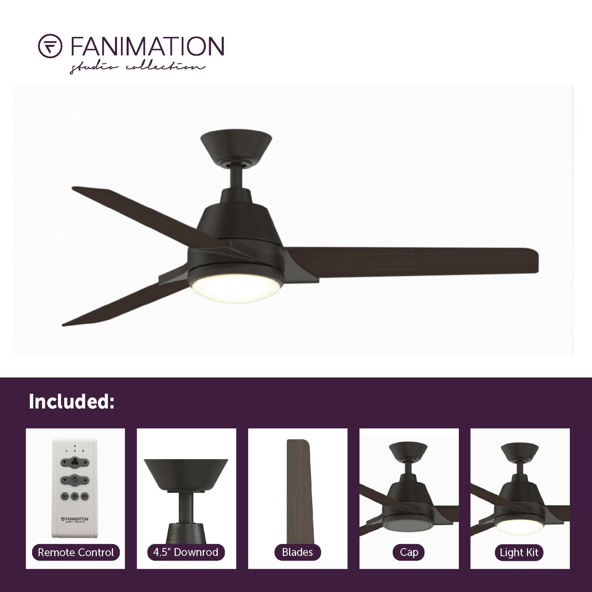 Fanimation Studio Collection Pyramid 52-in Aged Bronze LED Indoor/Outdoor Ceiling Fan with Remote (3-Blade)
