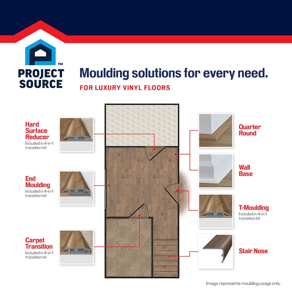 SimpleSolutions Iced Olive Wood 2-in x 78.7-in Vinyl Floor 4-in-1 Multi-Purpose Moulding