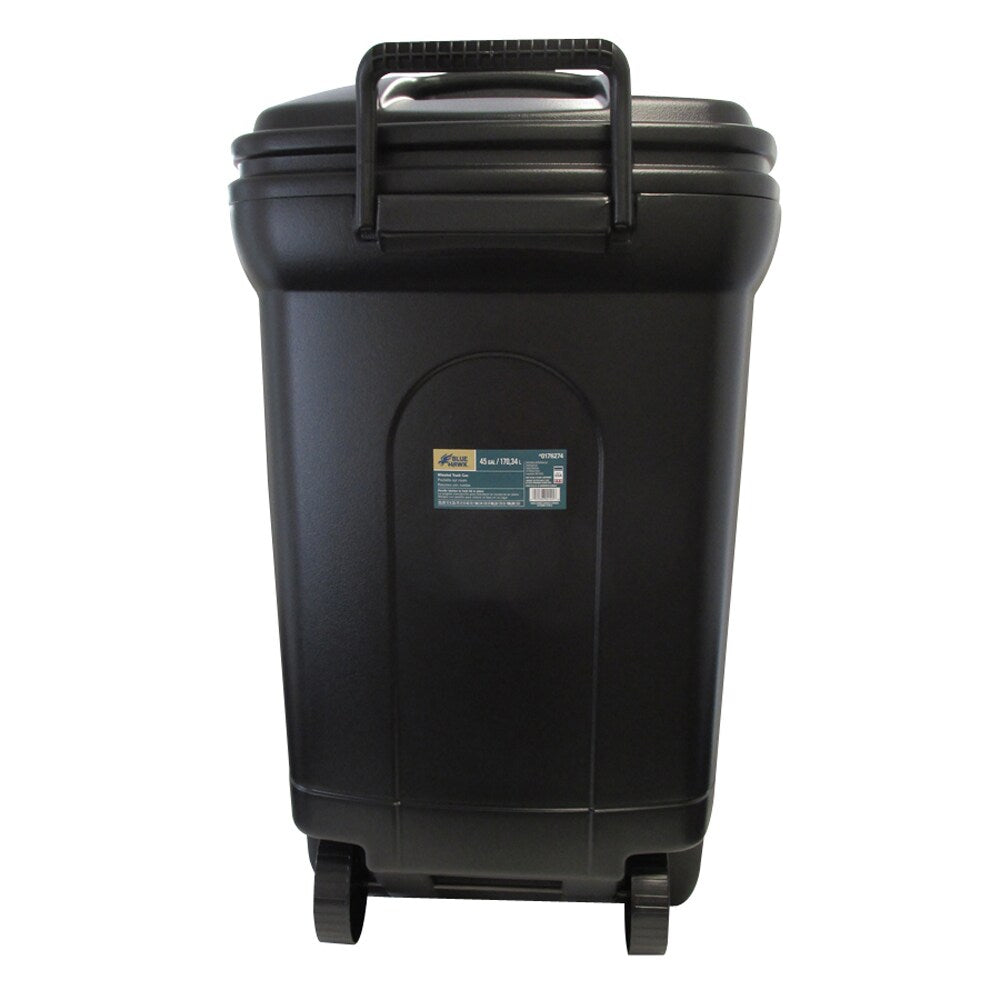 Blue Hawk 45-Gallon Black Plastic Wheeled Trash Can with Lid