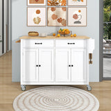 Bybafun White Mdf Base with Wood Top Rolling Kitchen Cart (18.5-in x 54.33-in x 36.22-in)