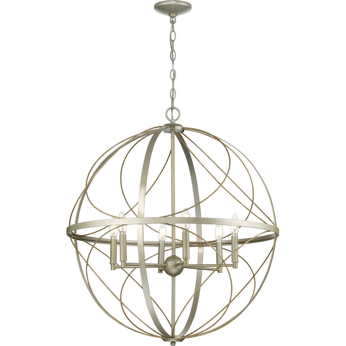 Progress Lighting Brandywine 6-Light Silver Ridge Transitional Globe Large Hanging Pendant Light