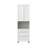 Hugo&Borg Riviera 30-in W x 94.5-in H x 24-in D Bright White 3-Drawers Microwave Pantry Fully Assembled Cabinet (Recessed Panel Shaker Style)