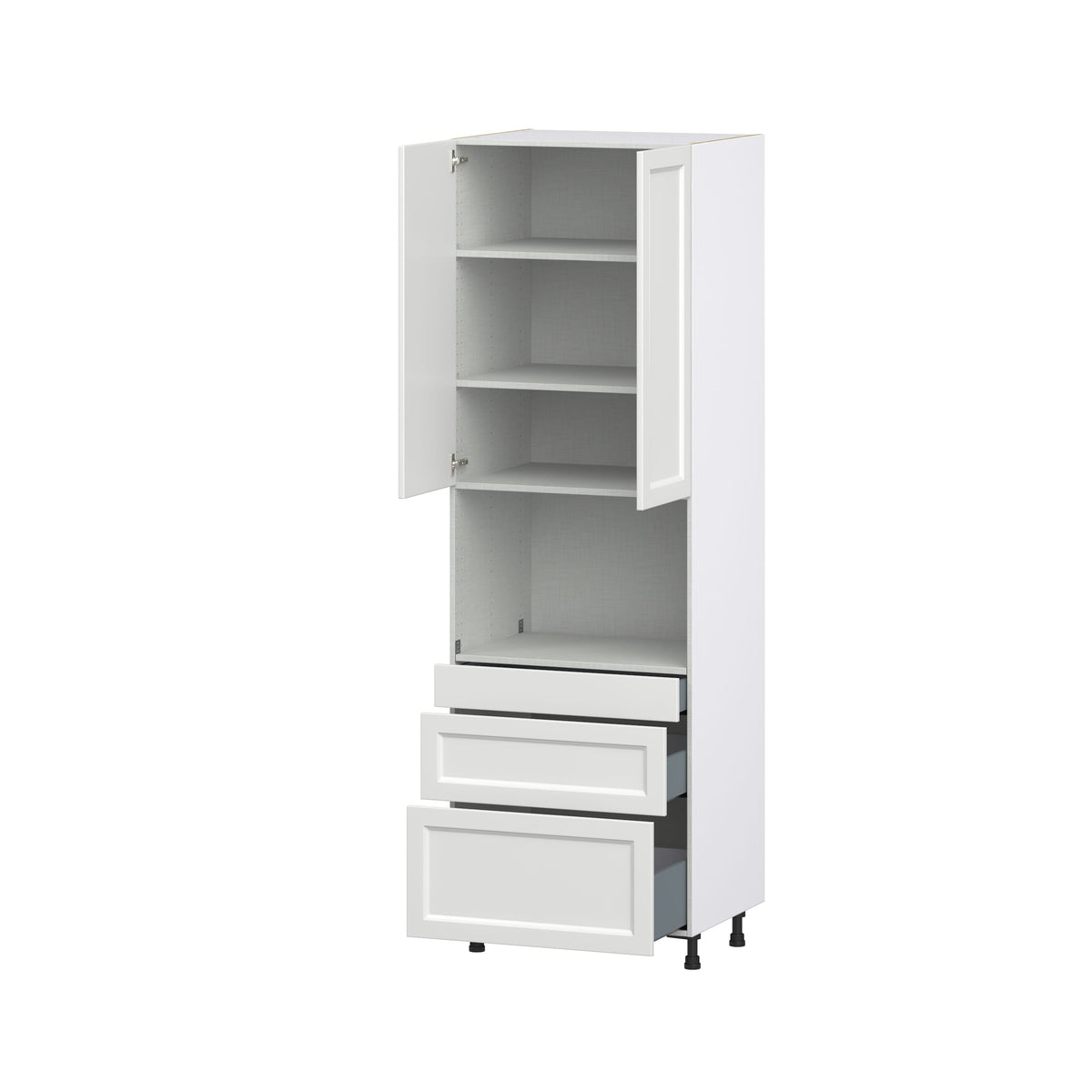 Hugo&Borg Riviera 30-in W x 94.5-in H x 24-in D Bright White 3-Drawers Microwave Pantry Fully Assembled Cabinet (Recessed Panel Shaker Style)