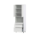 Hugo&Borg Riviera 30-in W x 94.5-in H x 24-in D Bright White 3-Drawers Microwave Pantry Fully Assembled Cabinet (Recessed Panel Shaker Style)