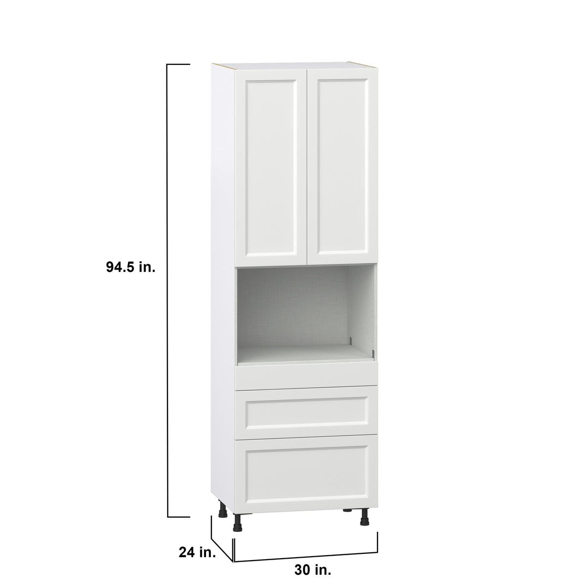 Hugo&Borg Riviera 30-in W x 94.5-in H x 24-in D Bright White 3-Drawers Microwave Pantry Fully Assembled Cabinet (Recessed Panel Shaker Style)