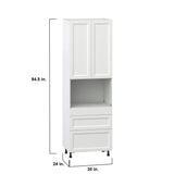 Hugo&Borg Riviera 30-in W x 94.5-in H x 24-in D Bright White 3-Drawers Microwave Pantry Fully Assembled Cabinet (Recessed Panel Shaker Style)