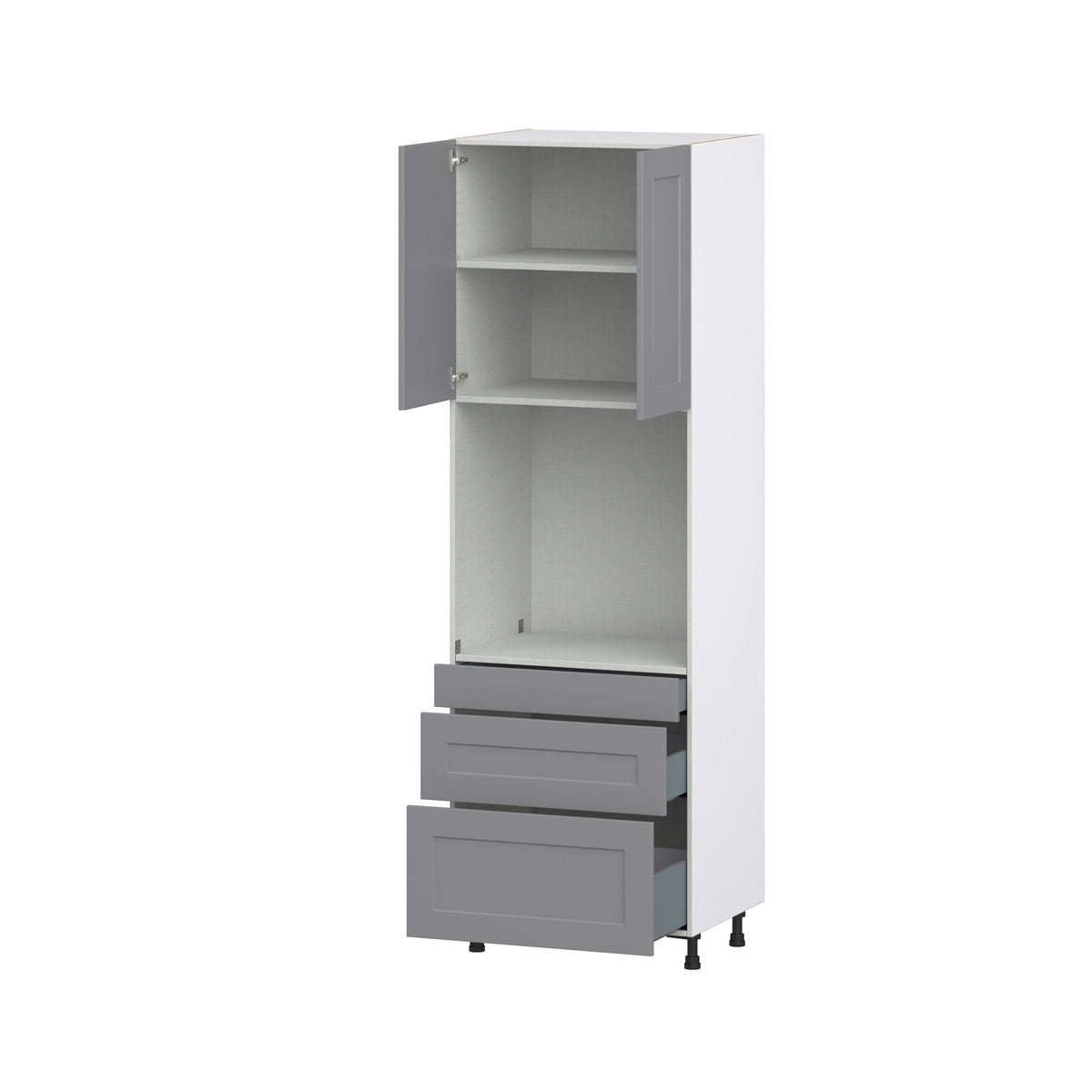 Hugo&Borg Beaumont 30-in W x 94.5-in H x 24-in D Slate Gray 3-Drawers Single Oven Pantry Fully Assembled Cabinet (Recessed Panel Shaker Style)