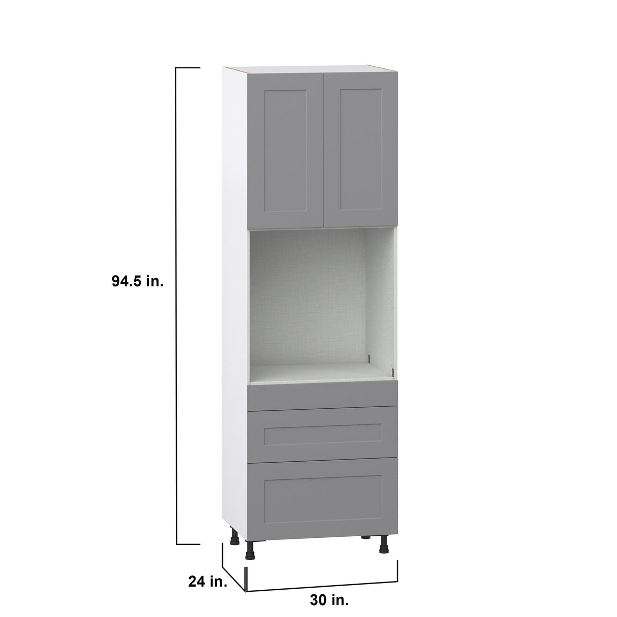 Hugo&Borg Beaumont 30-in W x 94.5-in H x 24-in D Slate Gray 3-Drawers Single Oven Pantry Fully Assembled Cabinet (Recessed Panel Shaker Style)