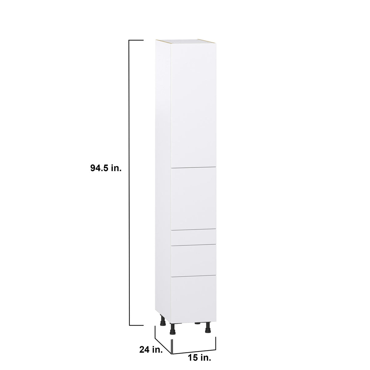 Hugo&Borg Lasalle 15-in W x 94.5-in H x 24-in D Bright White Slab 5-Drawer Pantry Fully Assembled Cabinet (Flat Panel Slab Style)