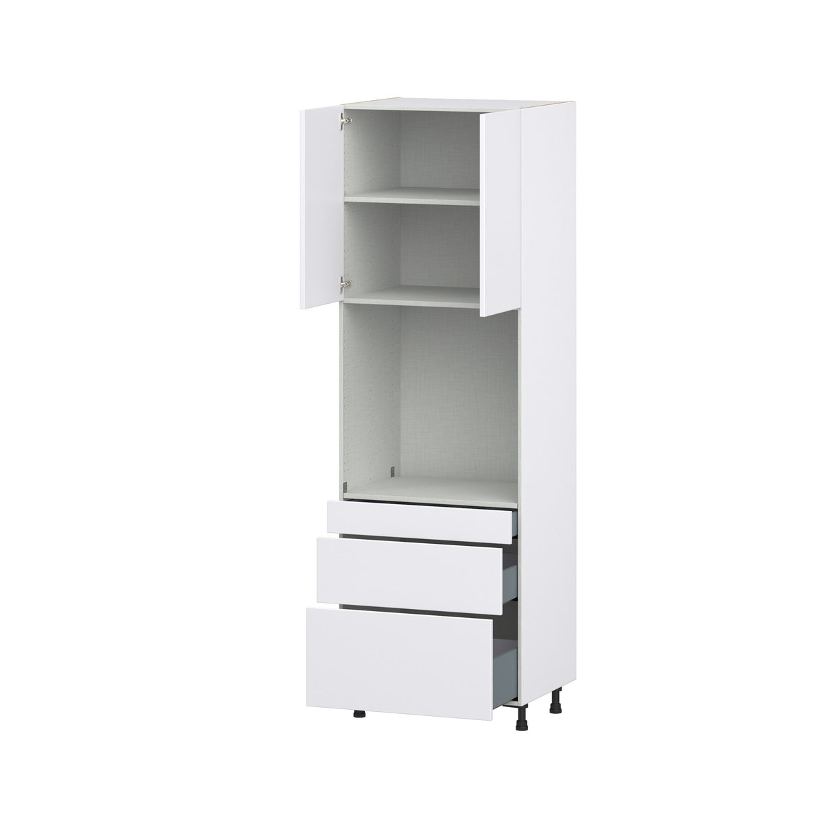 Hugo&Borg Lasalle 30-in W x 94.5-in H x 24-in D Bright White Slab 3-Drawers Single Oven Pantry Fully Assembled Cabinet (Flat Panel Slab Style)
