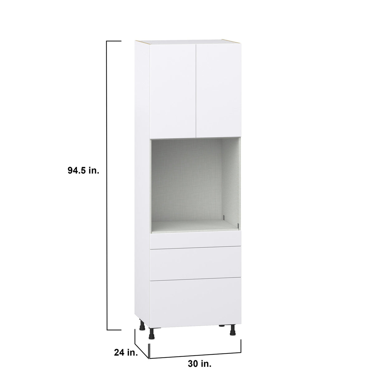 Hugo&Borg Lasalle 30-in W x 94.5-in H x 24-in D Bright White Slab 3-Drawers Single Oven Pantry Fully Assembled Cabinet (Flat Panel Slab Style)