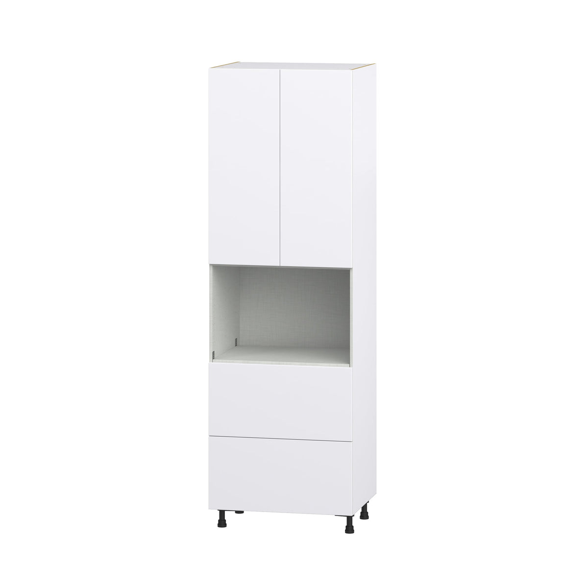 Hugo&Borg Lasalle 30-in W x 94.5-in H x 24-in D Bright White Slab 2-Drawers Microwave Pantry Fully Assembled Cabinet (Flat Panel Slab Style)