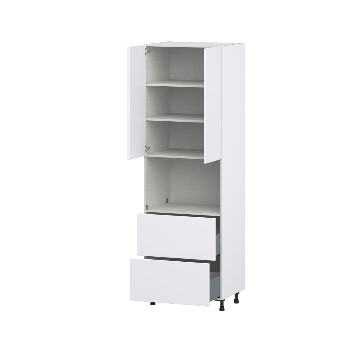 Hugo&Borg Lasalle 30-in W x 94.5-in H x 24-in D Bright White Slab 2-Drawers Microwave Pantry Fully Assembled Cabinet (Flat Panel Slab Style)