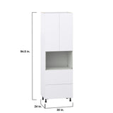 Hugo&Borg Lasalle 30-in W x 94.5-in H x 24-in D Bright White Slab 2-Drawers Microwave Pantry Fully Assembled Cabinet (Flat Panel Slab Style)